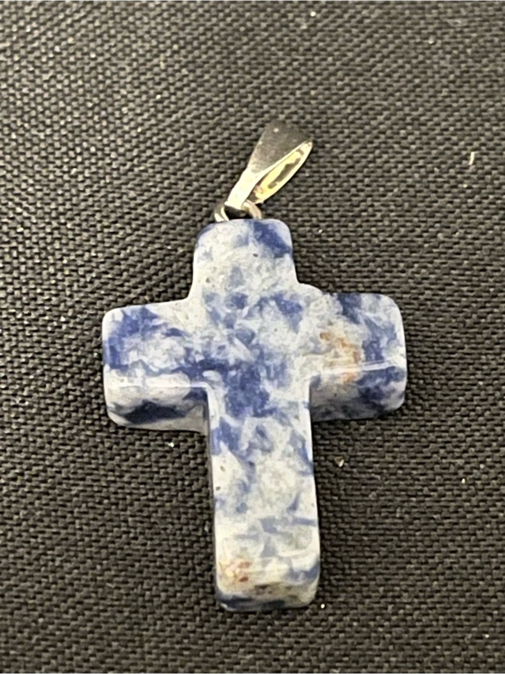 Blue and White Sodalite Stone Cross Pendant with Silver Bail
